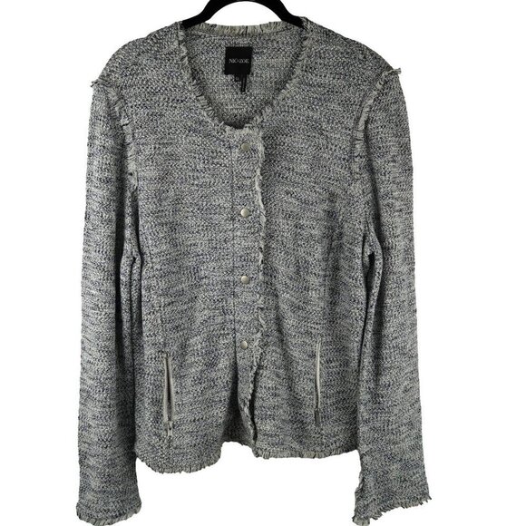 Nic + Zoe Womens Frayed Edge Cardigan Jacket Size L Blue/Grey - Picture 1 of 9